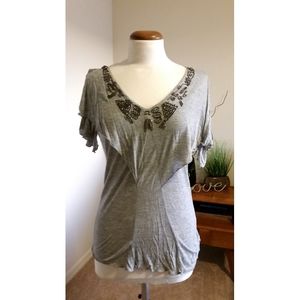 Gray Beaded Detailed Top